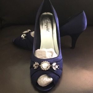 Blue Satin Rhinestone Pumps Holiday Special Occasions  12M